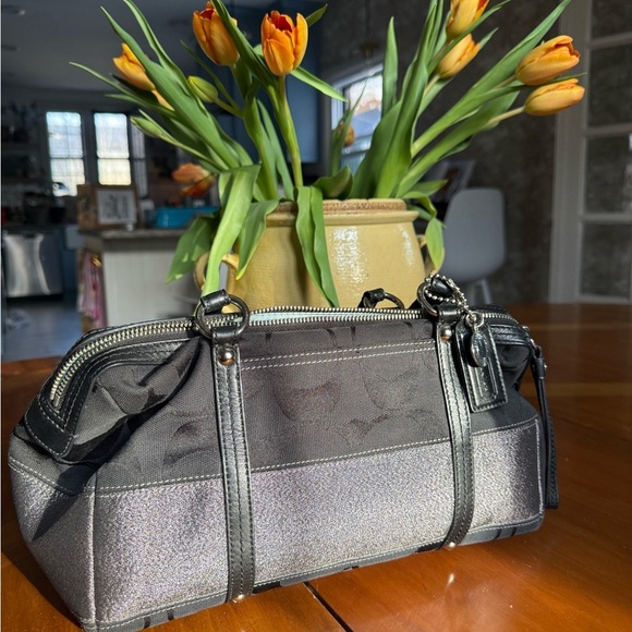 Coach Black Signature Shoulder Bag with Metallic Accent